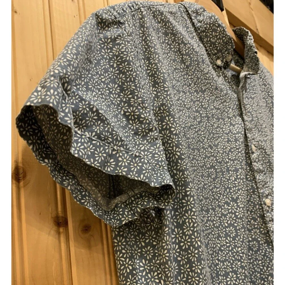 J Crew Shirt Mens XL Blue Slim Secret Wash Organic Cotton Floral Button Down